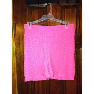 AO SPORT Hot Pink Honeycomb Ruched High Waisted Bike Shorts Women Size L